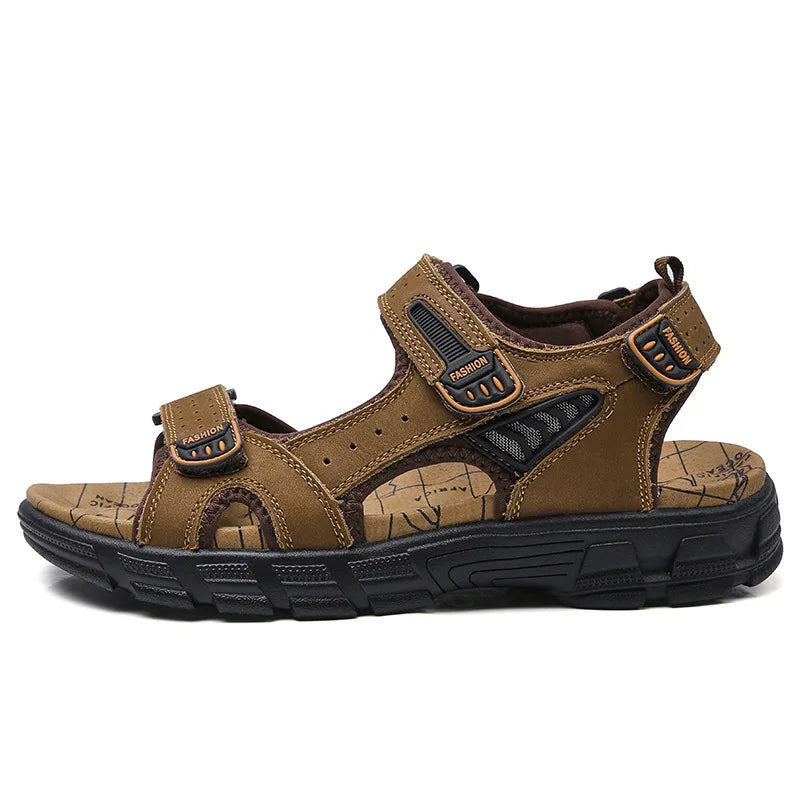 Men's Cow Suede Thick Sole Sandals – Open Toe Casual Outdoor