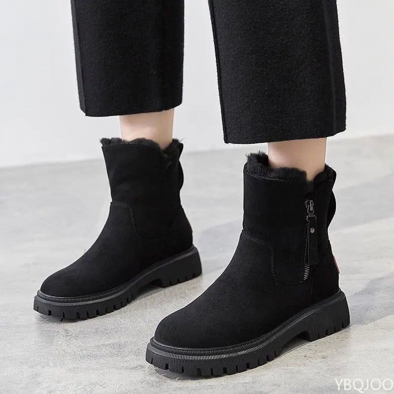 Women's Plush Winter Short Boots – Zip, Warm & Height-Boosting