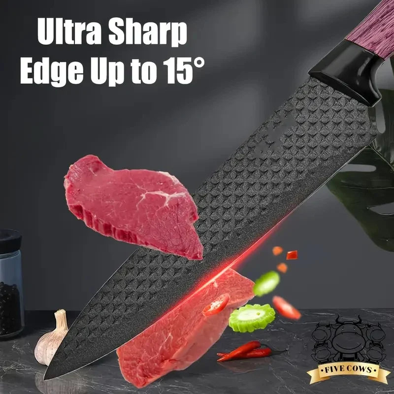 6-Piece Stainless Steel Kitchen Knife Set – Diamond Pattern