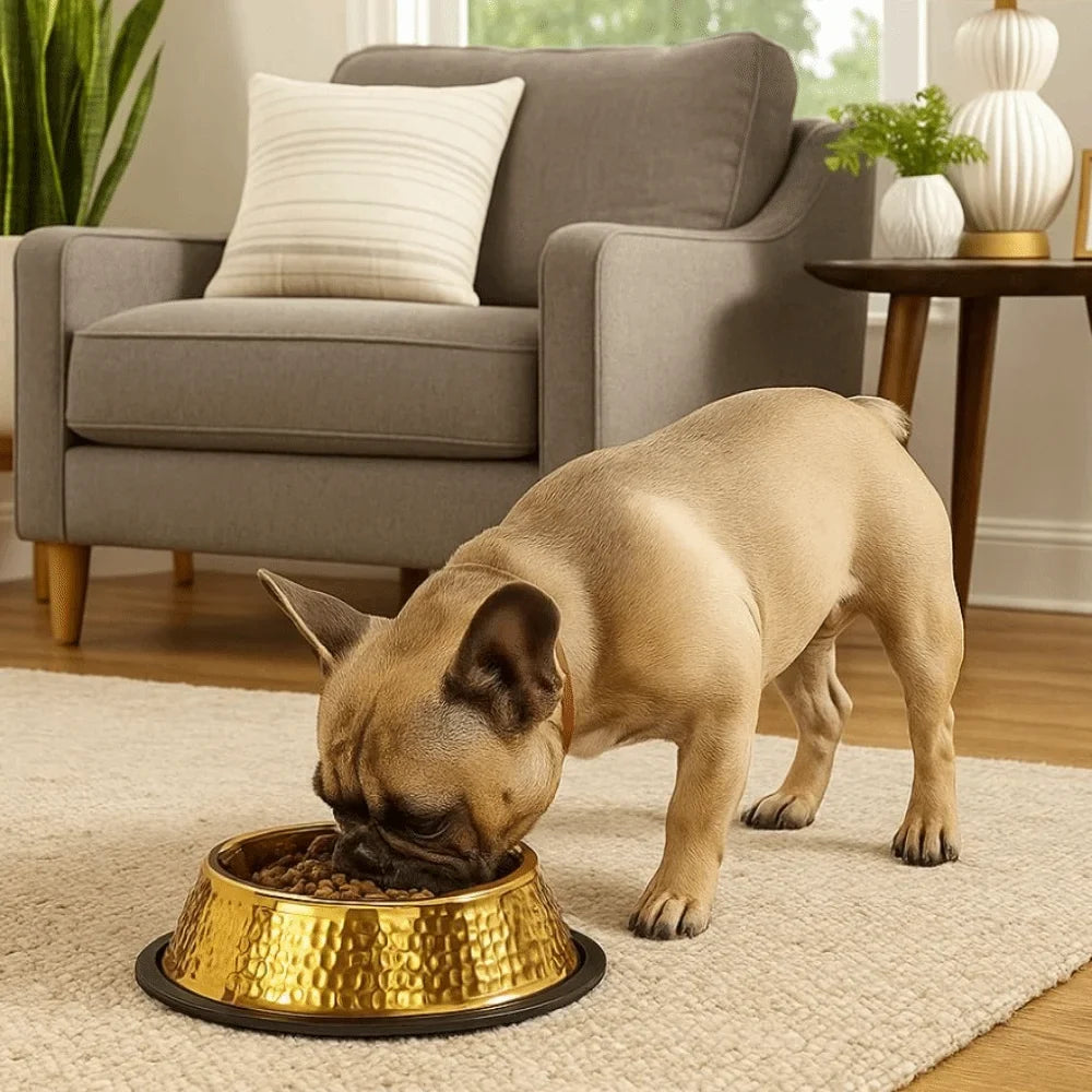 Gold Stainless Steel Pet Bowl | Anti-Slip Dog & Cat Feeder