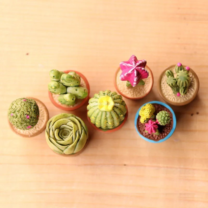 Kawaii Mini Resin Cactus Figurine | DIY Dollhouse Décor