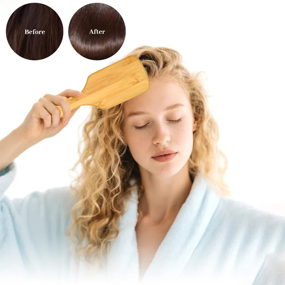 Natural Wooden Hair Brush & Rat Tail Comb Set – 2-in-1