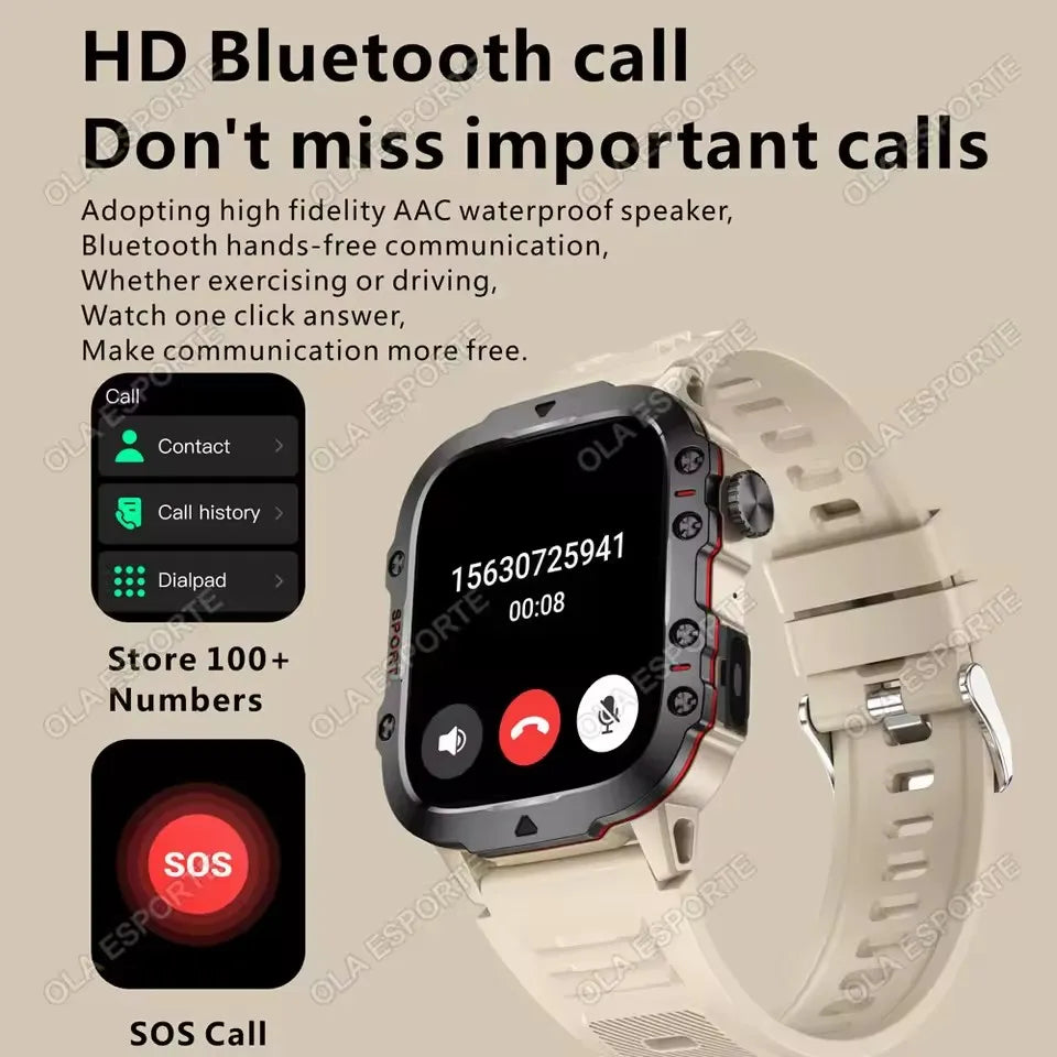 2025 Rugged Military Smart Watch Men's HD Touch Screen Voice