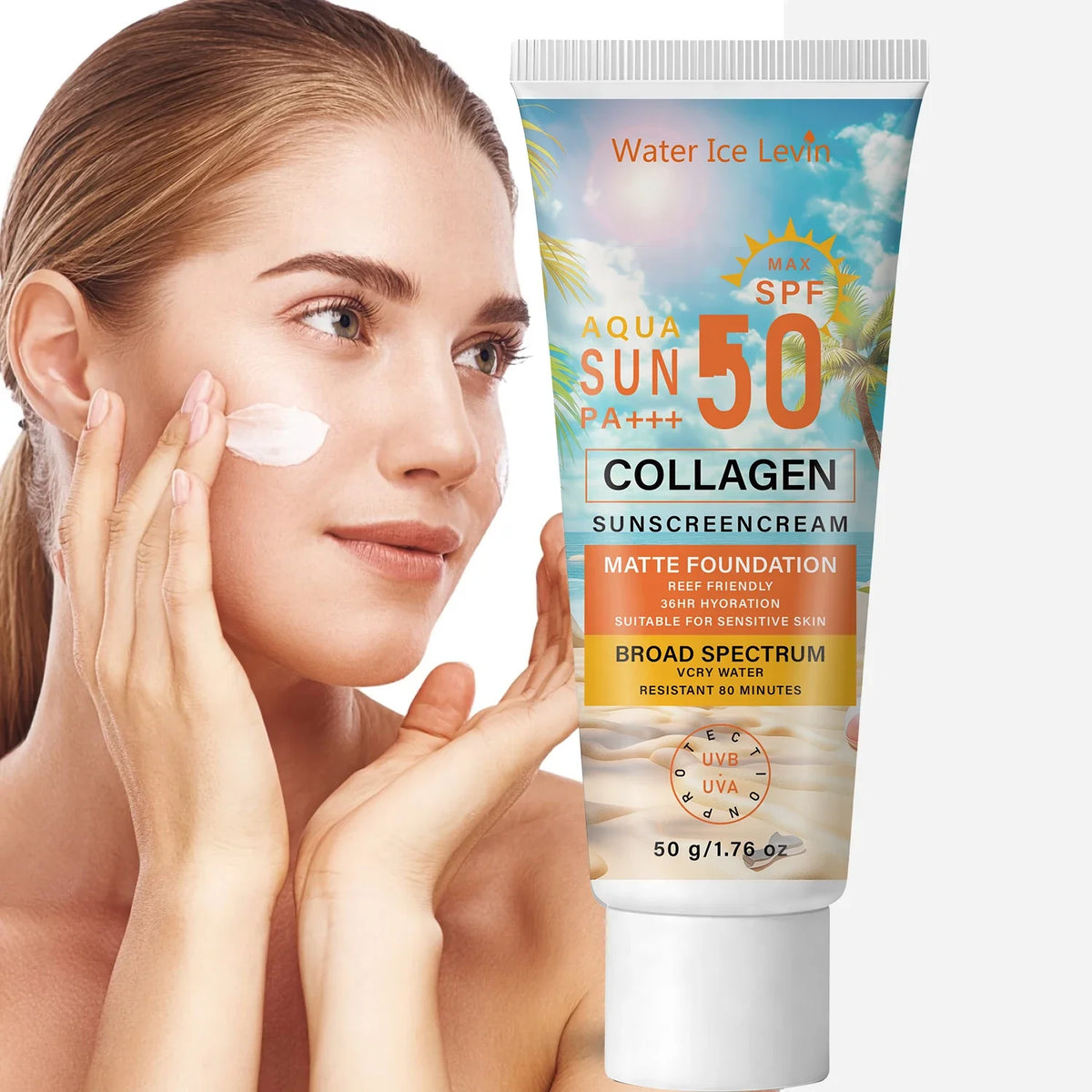 SPF50 PA+++ Collagen Sunscreen – 36HR Hydrating & Water Resistant