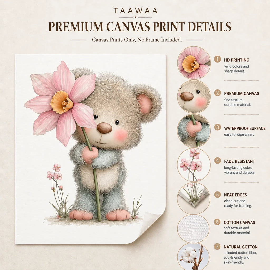 Teddy Bear Nursery Canvas Wall Art | Kids Bedroom Poster
