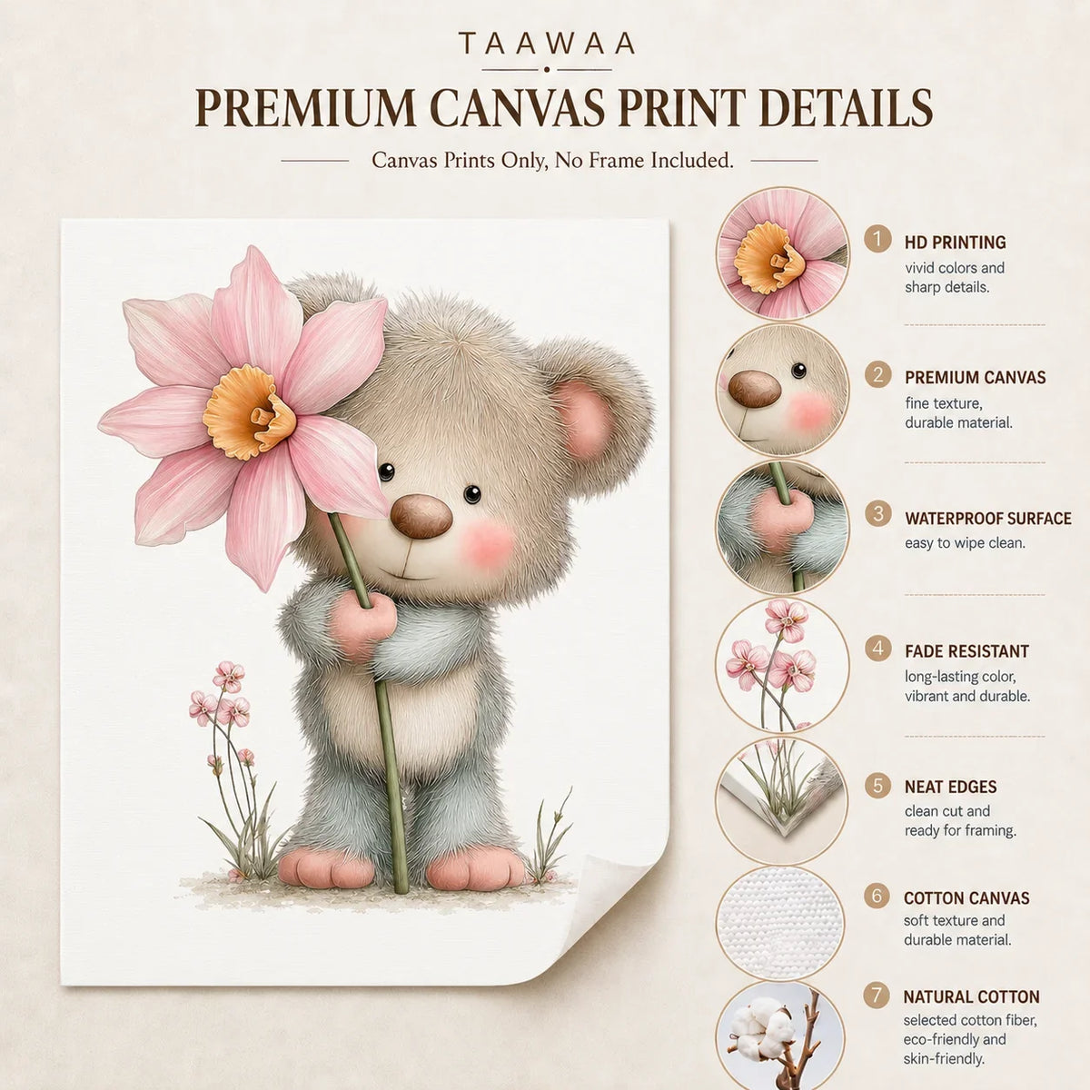 Teddy Bear Nursery Canvas Wall Art | Kids Bedroom Poster