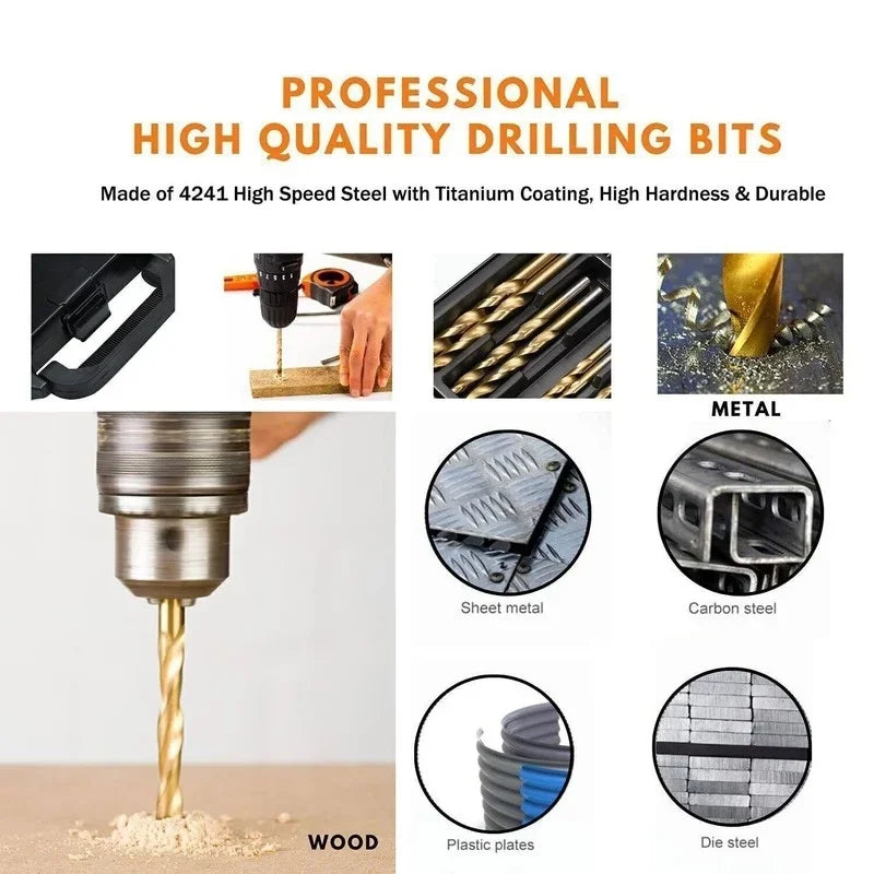 99-Piece HSS Metric Drill Bit Set – Metal, Wood & Plastic