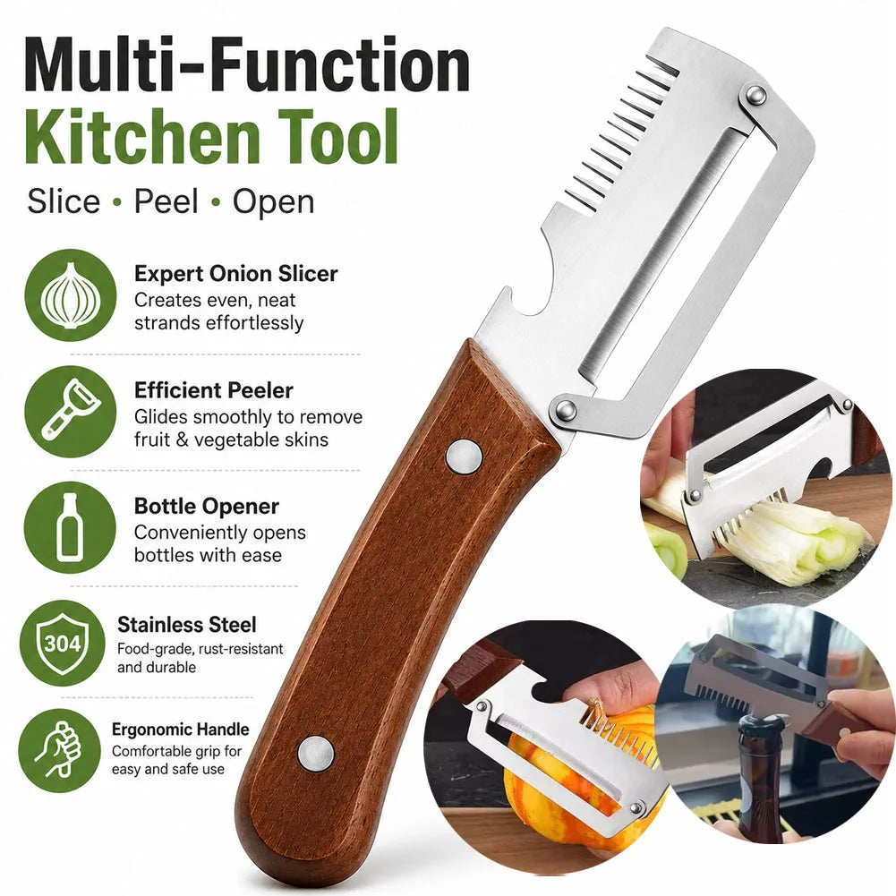 3-in-1 Vegetable Peeler | Stainless Steel & Wood Handle