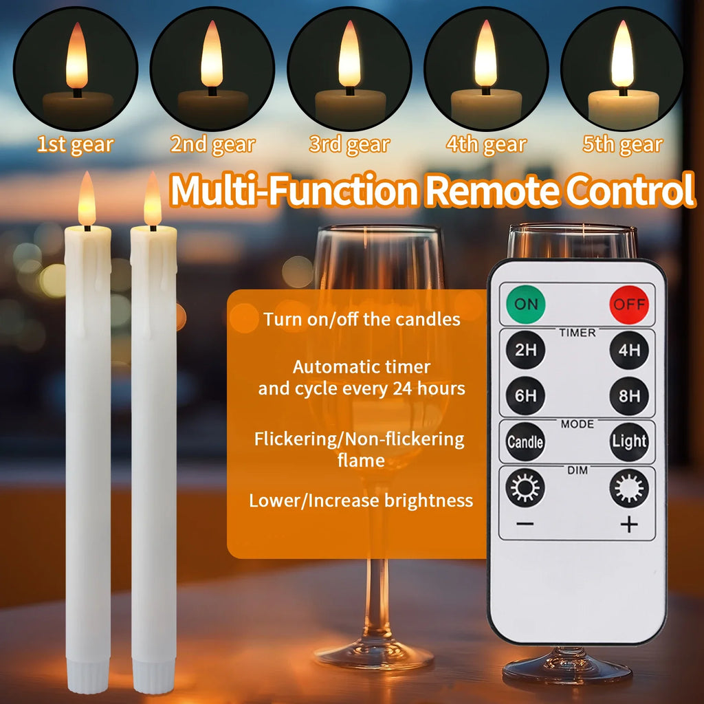 12 LED Rechargeable Flameless Taper Candle Battery Operated Remote