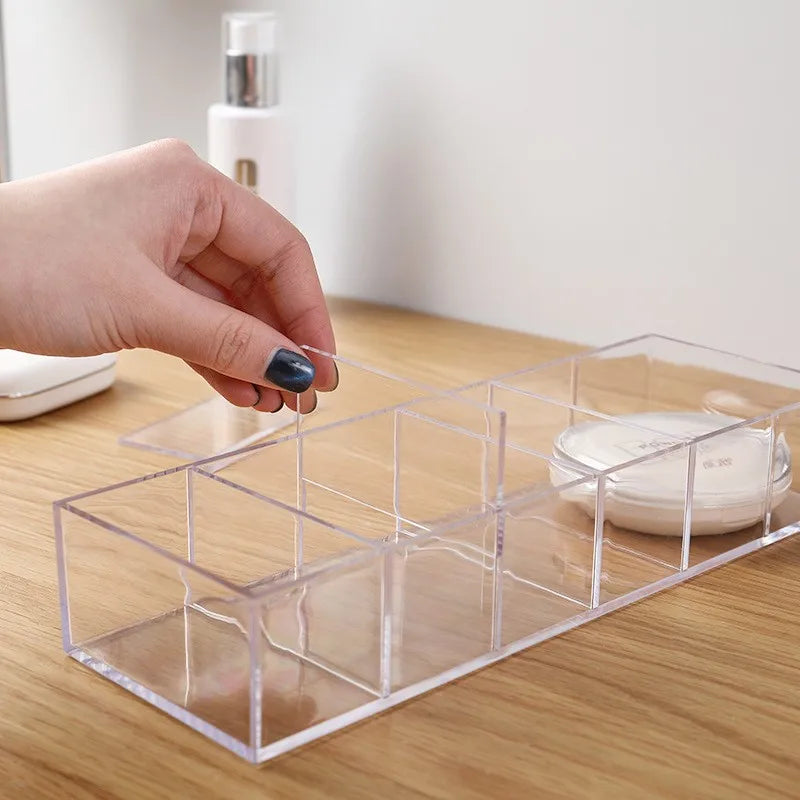 Transparent Acrylic Makeup Organizer – 6-Grid Desktop Storage Box