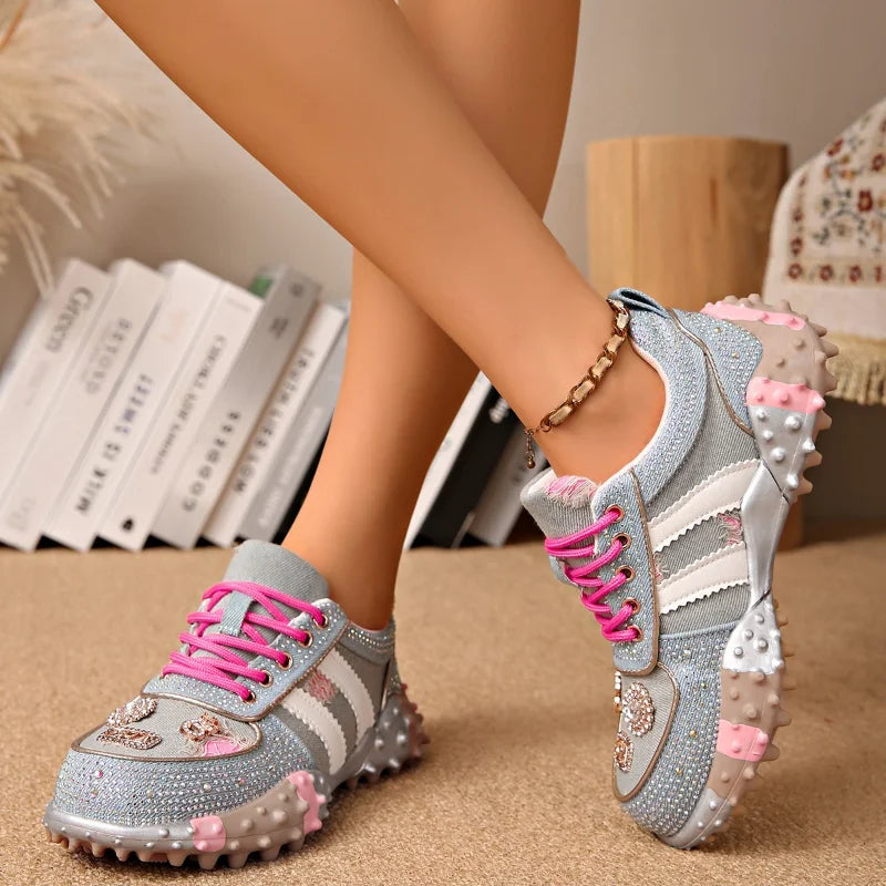 UXST Women's Rhinestone Platform Sneakers – Vulcanized Casual