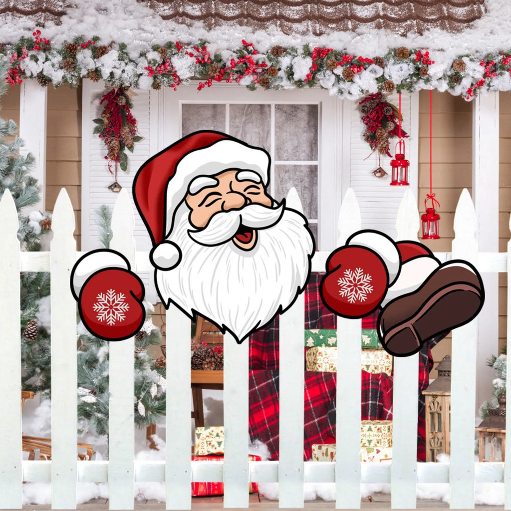 Santa Claus Fence Peeks Christmas Outdoor Decoration Set