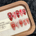 Handmade Almond Press-On Nails – Devil's Flower Design 10pcs