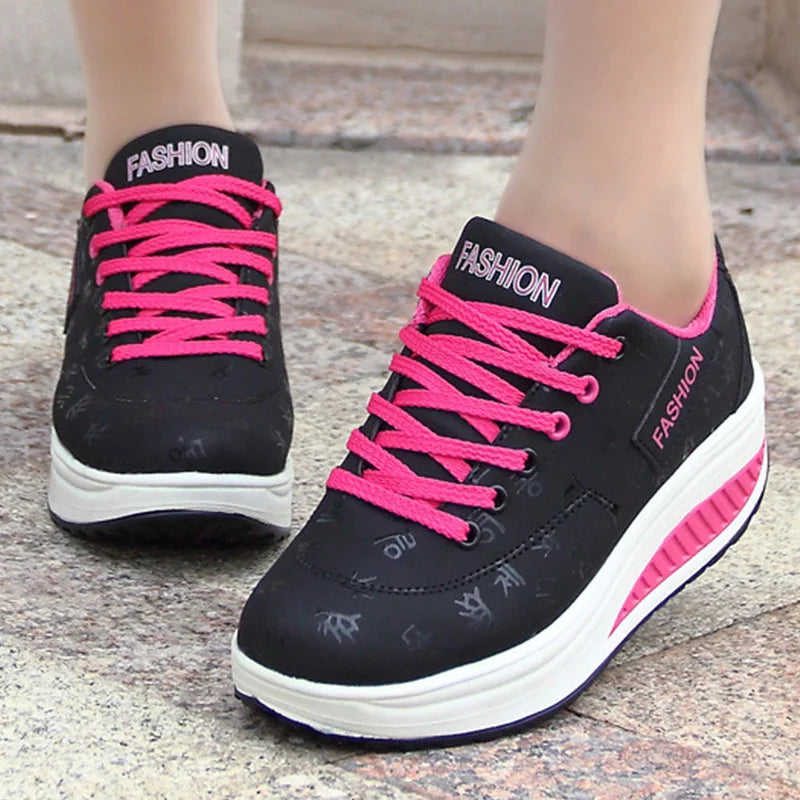 HAJINK Women's Fashion Heel Sneakers – Casual Lace-Up
