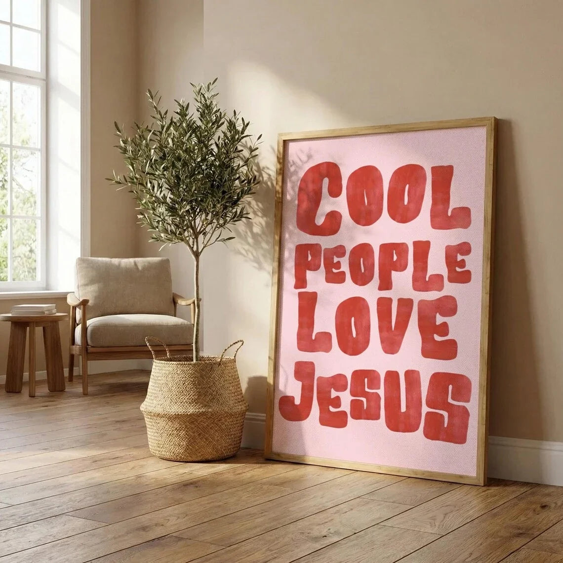 "Cool People Love Jesus" Christian Quote Canvas Wall Art