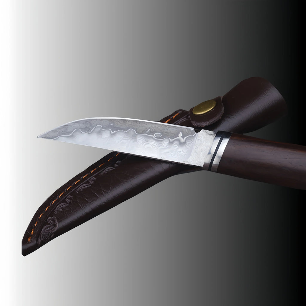 Damascus Fixed Blade Hunting Knife | 10Cr15MoV Steel 3-Inch
