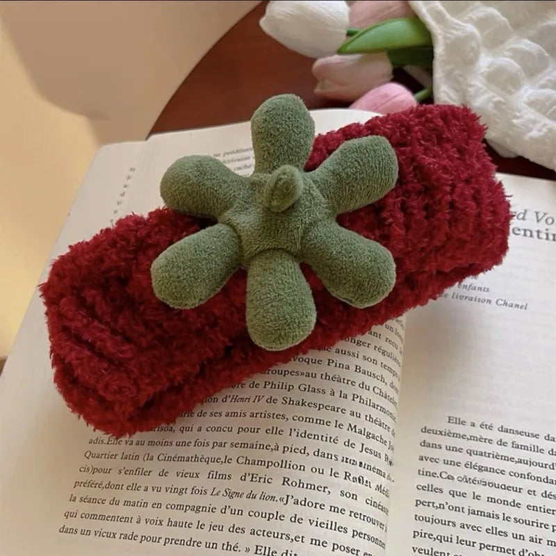 Strawberry Terry Cloth Headband & Wristband Set – 3 Pcs