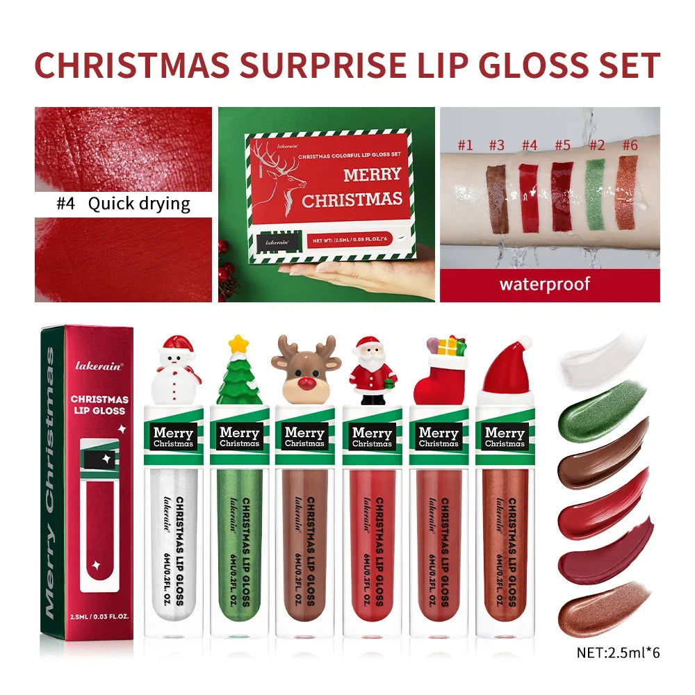 Christmas 5-Piece Colorful Lip Gloss Set – Shiny & Long-Lasting