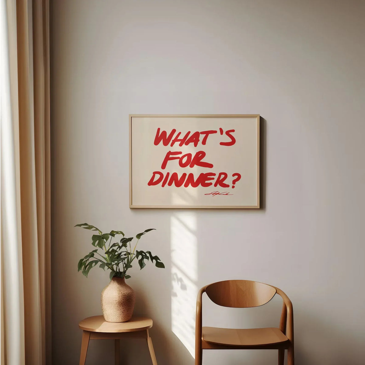 "What's for Dinner?" Whimsical Red Canvas Wall Art Print