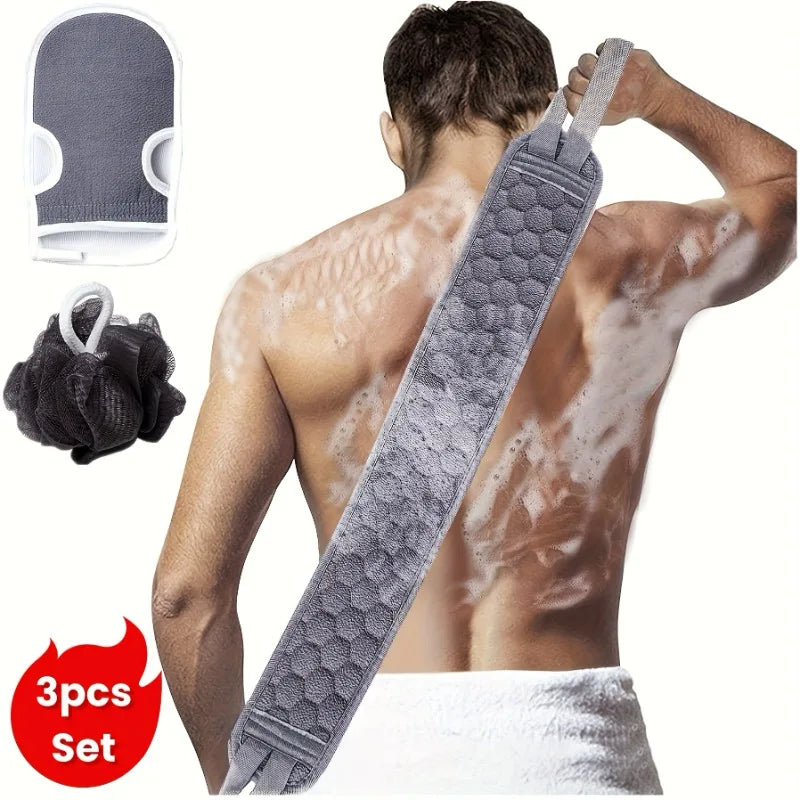 3-Piece Bath Exfoliating Set – Loofah, Glove & Back Scrubber