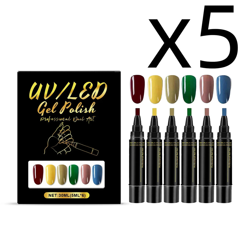 6-Color DIY Nail Art Polish Pen Set – Quick Dry & Long Wear