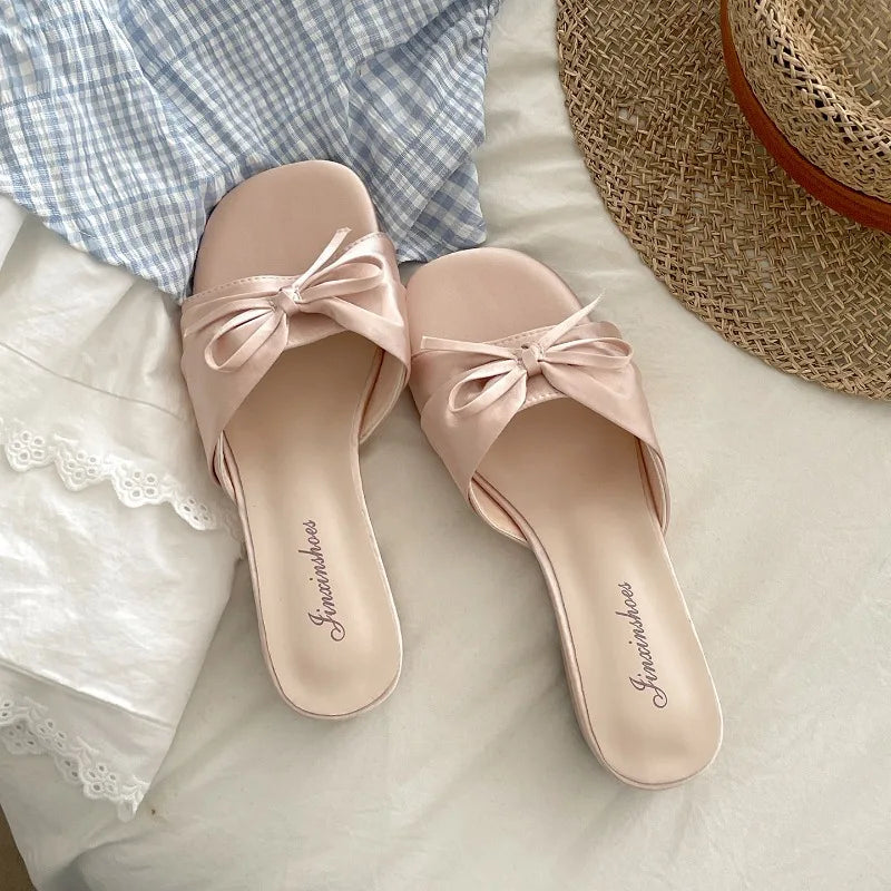 Women's Satin Wedge Slippers – Butterfly-Knot Party Slide