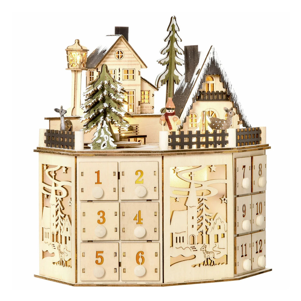 Wooden 24-Day LED Christmas Countdown Calendar Decor