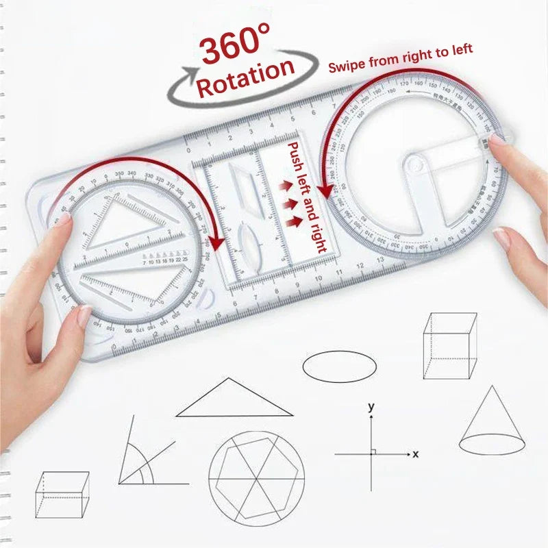 360° Multifunctional Geometric Drawing Ruler – Student Math Tool