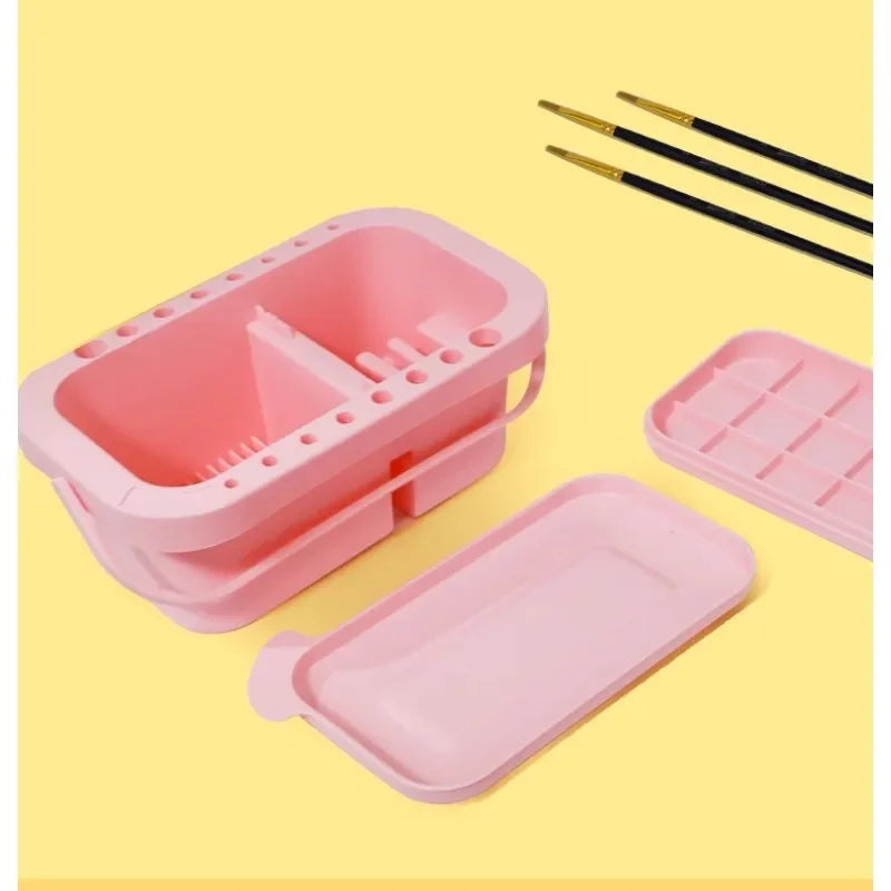 Multi-Use Paint Brush Basin with Holder, Palette & Lid
