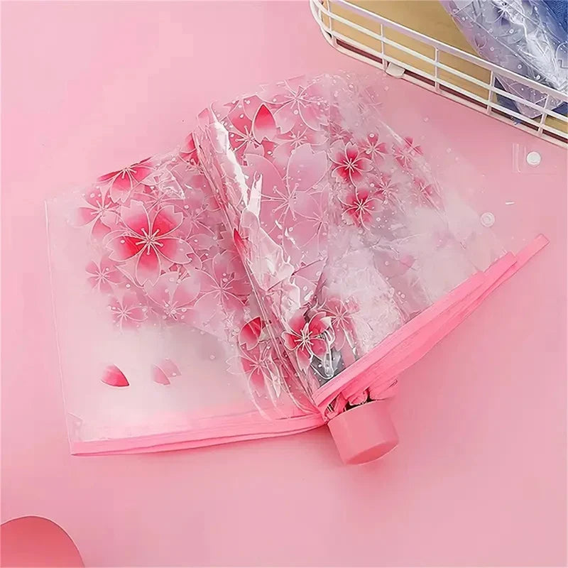 Cherry Blossom Transparent Trifold Umbrella | Korean Style