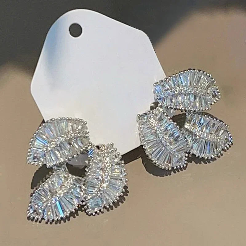 Huitan Leaf Drop Earrings – Cubic Zirconia Fashion Jewelry