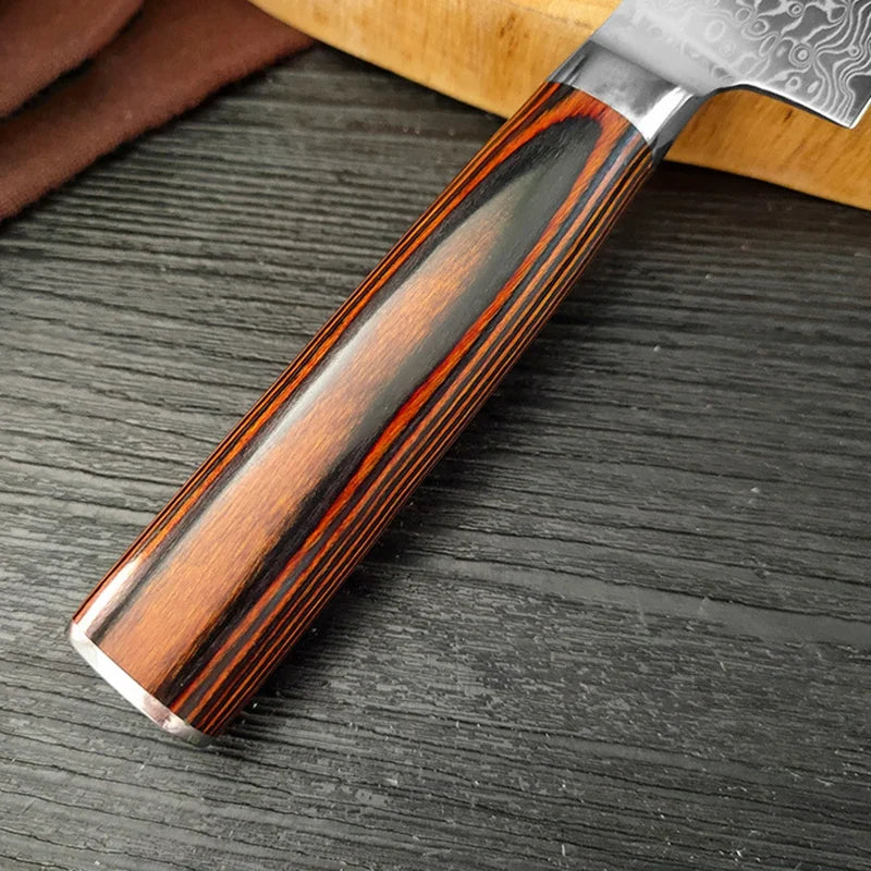 Damascus Steel Chef Knife – Sharp 14.5cm Blade, Wood Handle