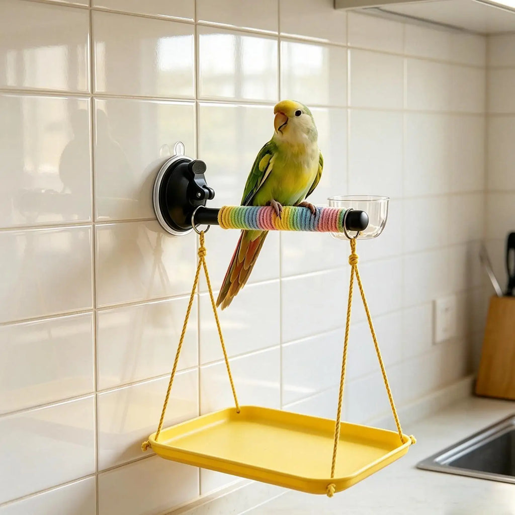 Bird Perch Stand Suction Cup Grinding Stick Window Toy Parakeet