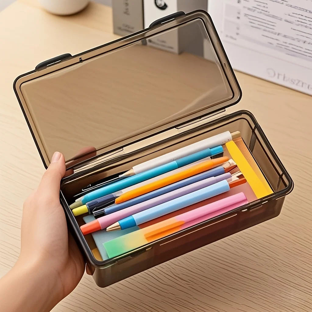 Black Transparent Plastic Storage Box Lid Pens Pencils Markers School