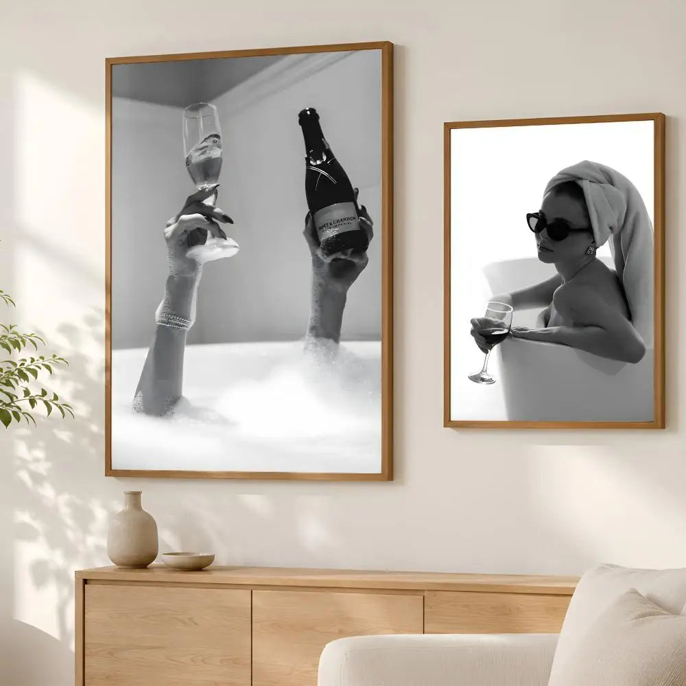 Woman Drinking Wine in Bathtub Poster – Self-Stick Wall Art