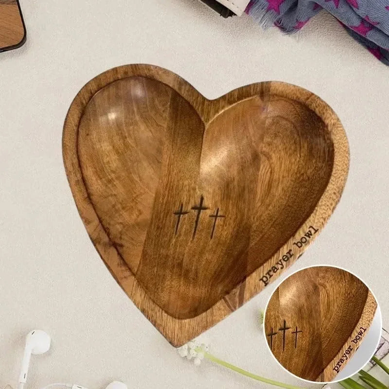 Wooden Religious Christian Congregation Prayer Bowl Gratitude Heart