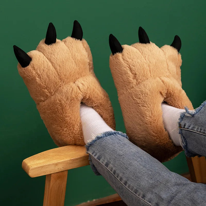 Lorilury Women's Fluffy Faux Fur Bear Paw Indoor Slippers
