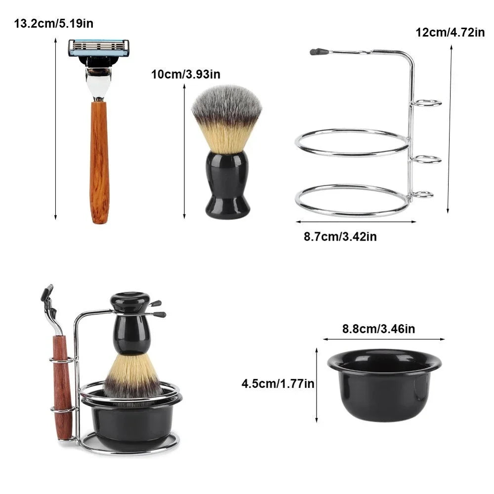 Men's Badger Shaving Set – Brush, Wood Handle, Stand & Bowl