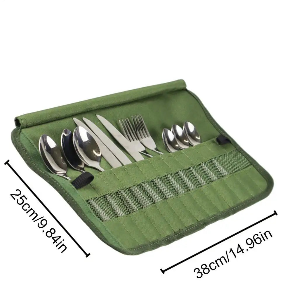 Outdoor Cutlery Roll-Up Bag – 13-Pocket Travel Pouch