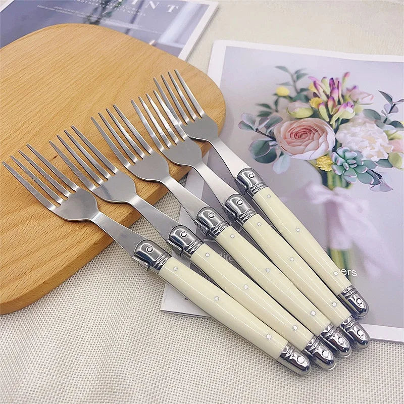 Laguiole Ivory White Stainless Steel Cutlery Set 4/6/24 Pcs