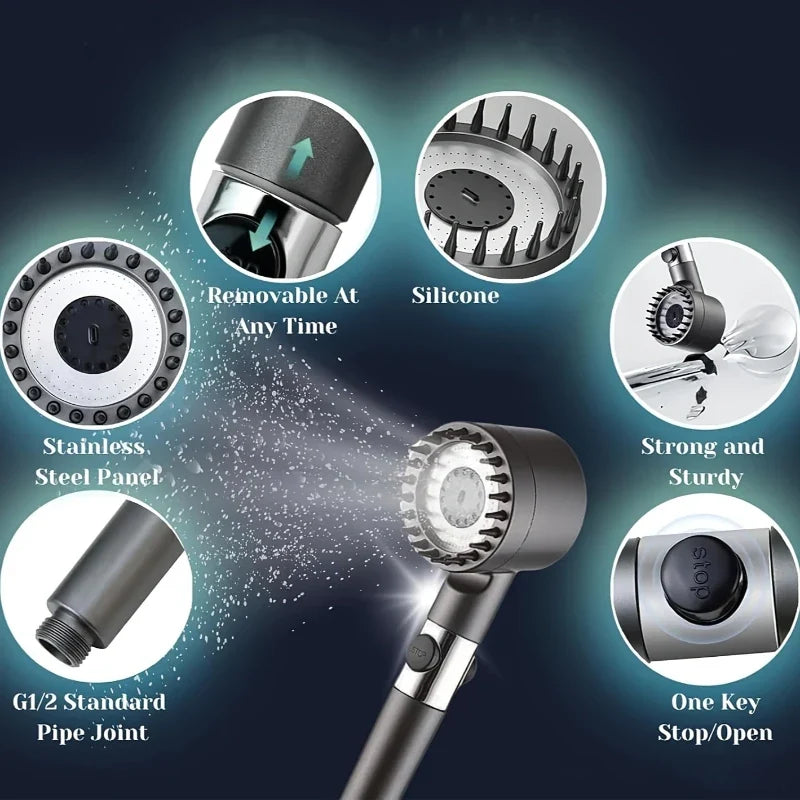 Filtered Handheld Shower Head | 3 Modes & Massage Brush