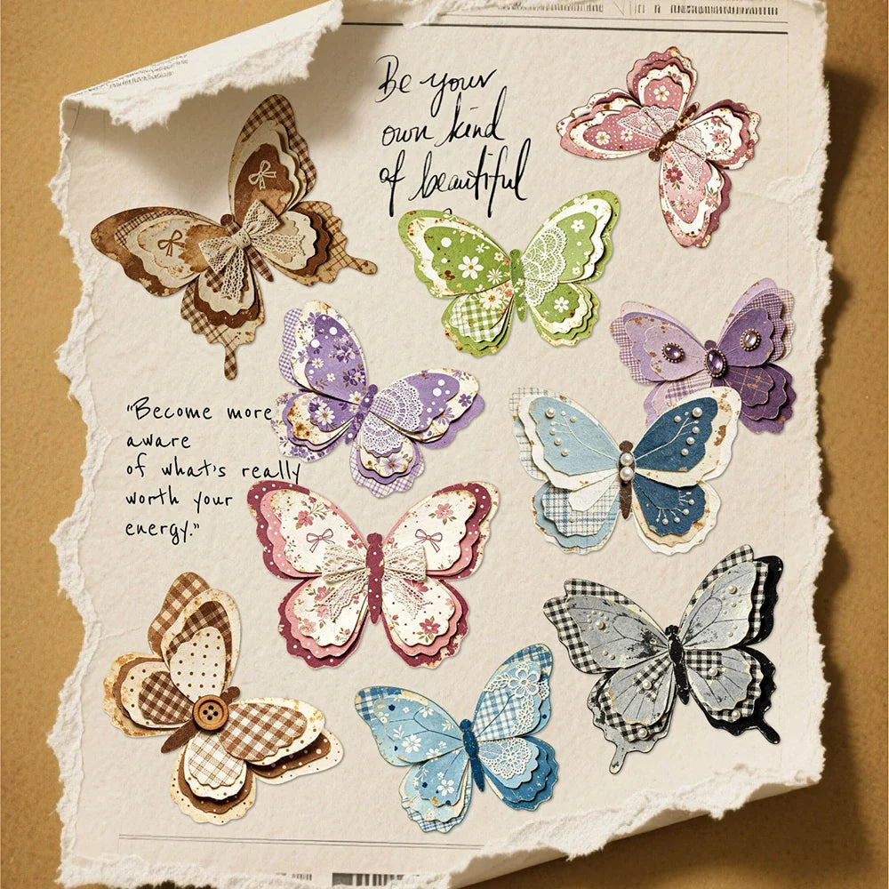 Retro Story Hard Card Adhesive Sticker Butterfly Fabric Series 15