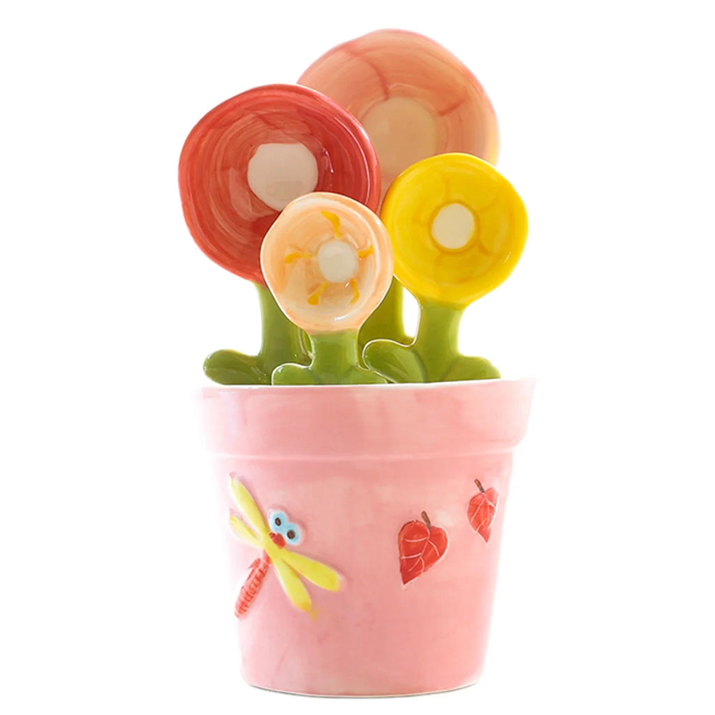 Ceramic Flower Measuring Spoons Set with Holder | Kitchen Decor