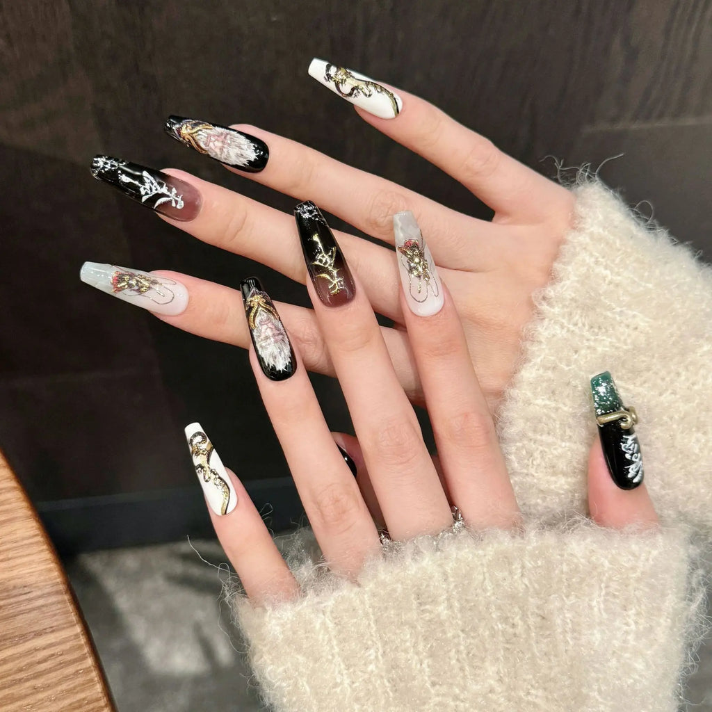 Handmade Wu Kong Monkey Press-On Coffin Nails | 10pc Set