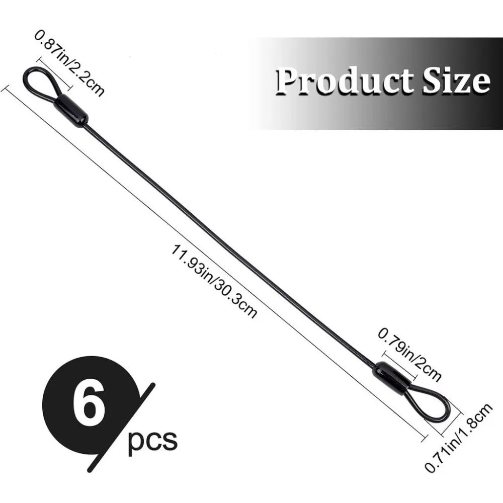 6-Pack Steel Wire Rope Safety Cable Tether – Double Loop Ends