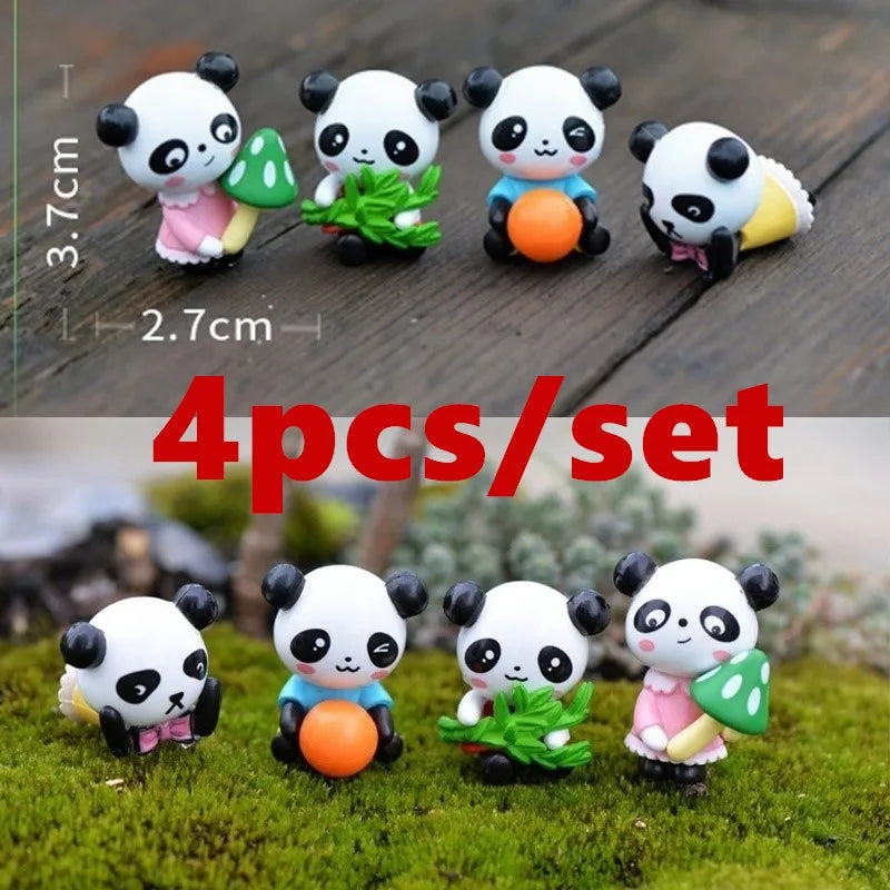 4-Pack Mini Panda Figurines – Fairy Garden & Terrarium Décor