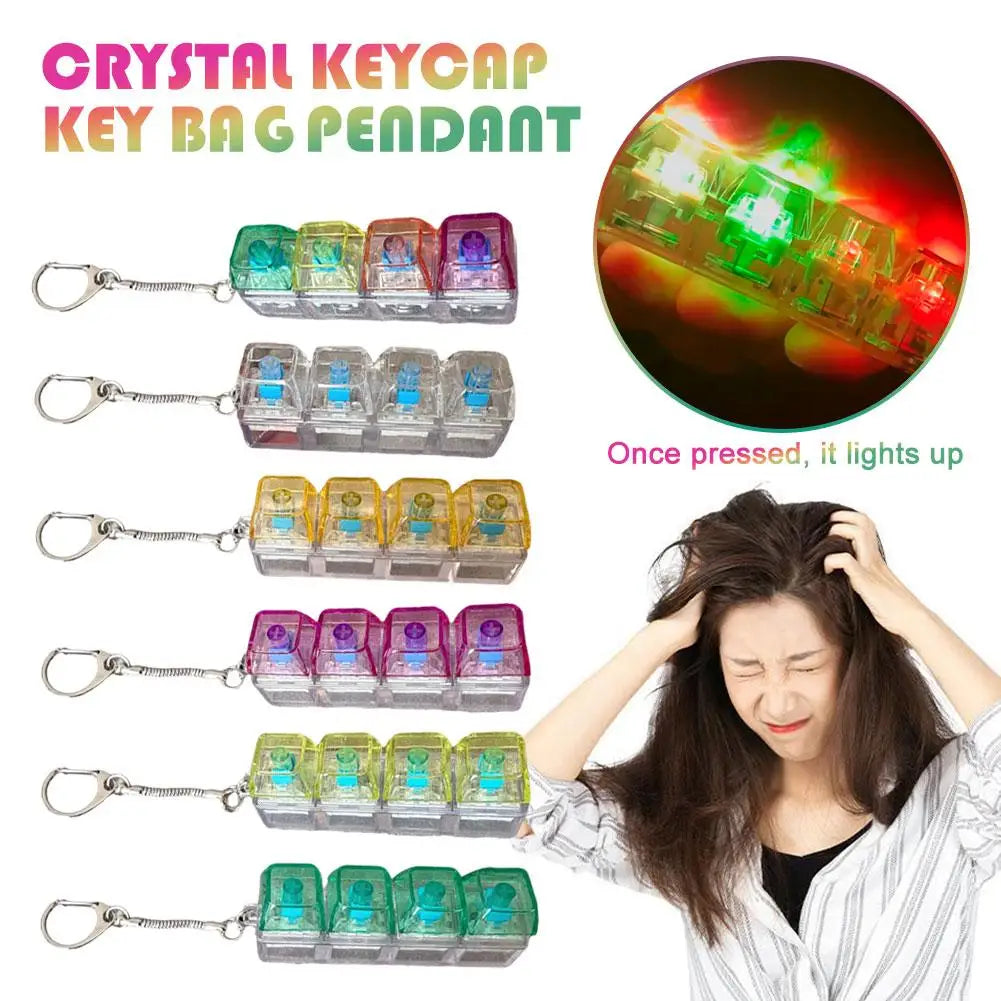4-Key Mechanical Keyboard Keychain Fidget Clicker with LED