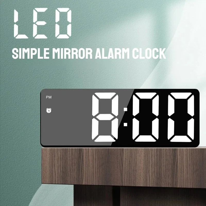 LED Digital Alarm Clock | Mirror Design, Sound Control & Snooze