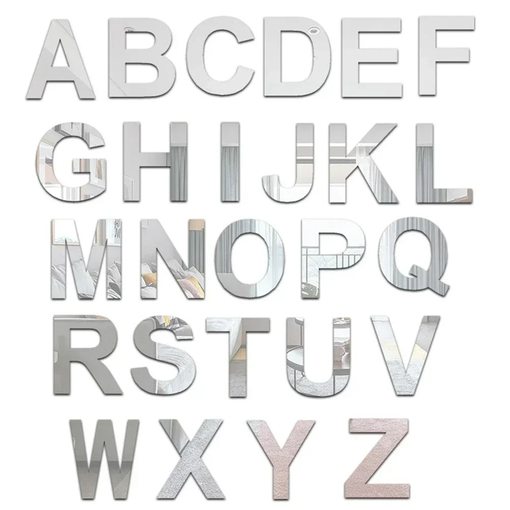 3D Silver Mirror Acrylic Alphabet Wall Sticker – A to Z Decal