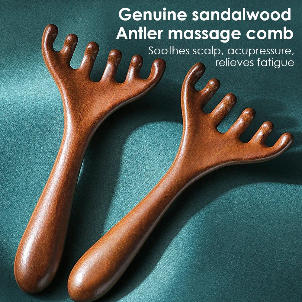 Sandalwood 6-Claw Head Massage Comb & Gua Sha Tool | Hailicare